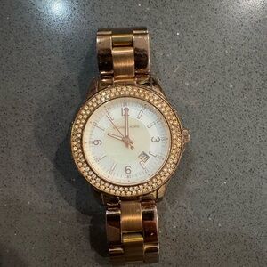 Michael Kors Rose Gold Watch with Crystal Bezel